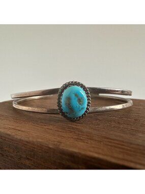 Zuni Sterling Silver Turquoise Cuff Bracelet Signed E Peina Ethel Peina